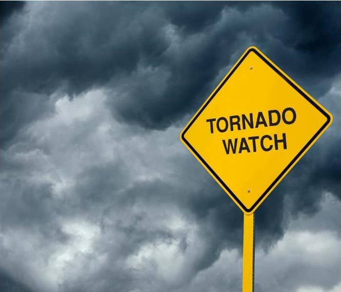 Tornado Watch Sign in front of stormy sky
