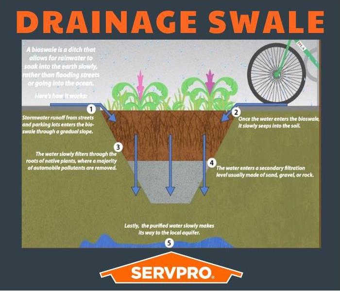 Diagram of swale with SERVPRO logo