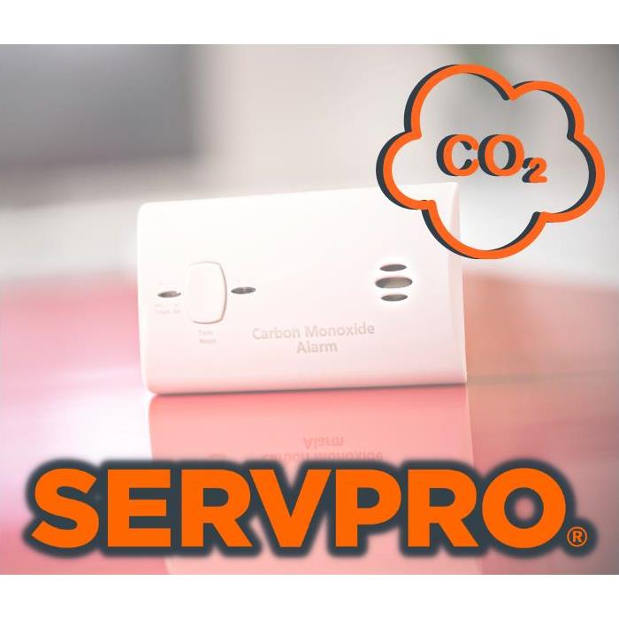 Carbon Monoxide alarm with CO2 graphic and SERVPRO logo
