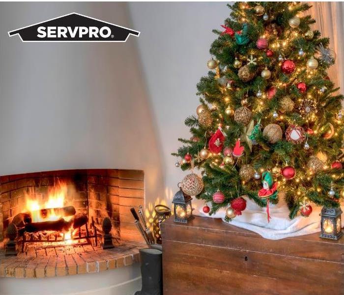 Fire place with tree and servpro logo